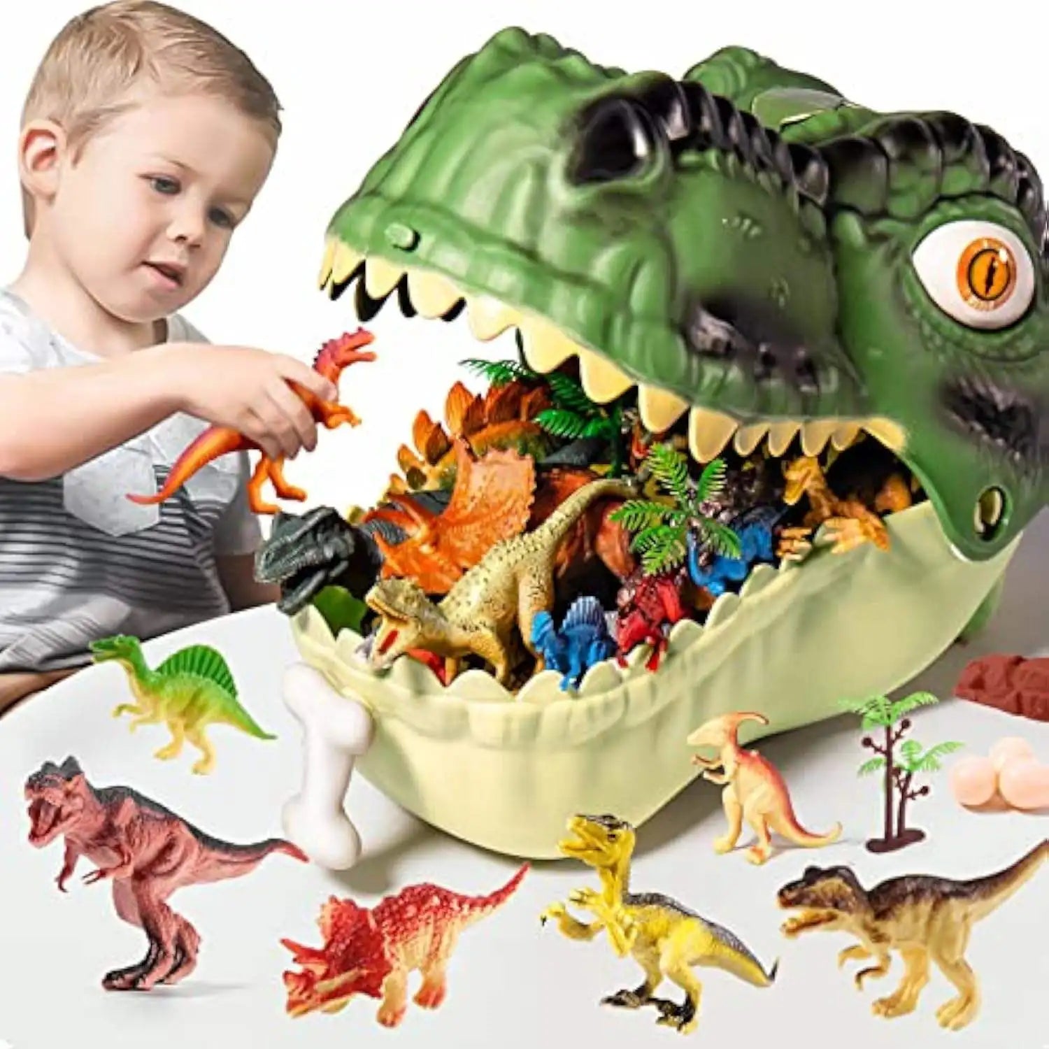 Dinosaur Children Little Boy Big Tyrannosaurus Triceratops World Simulation Animal Model