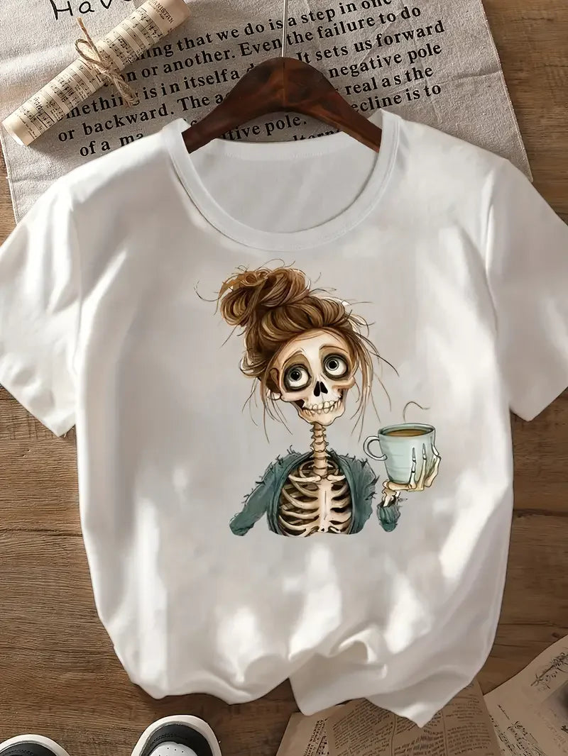 Skeleton Coffee Art Print Short Sleeve T Shirt