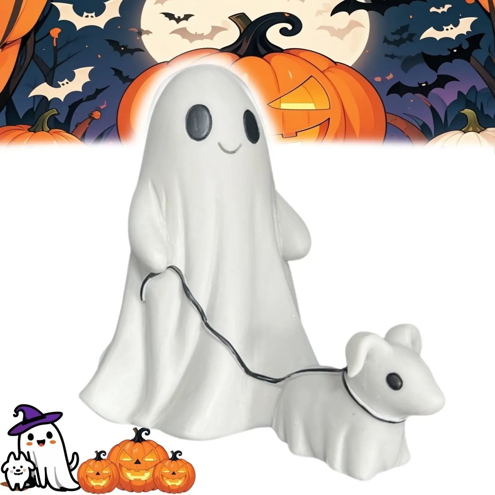 Halloween Ghost Walking Dog Statue Funny Ghost Walking His Ghost Dog Halloween Ghost Dog Statues Halloween Tabletop Decoration
