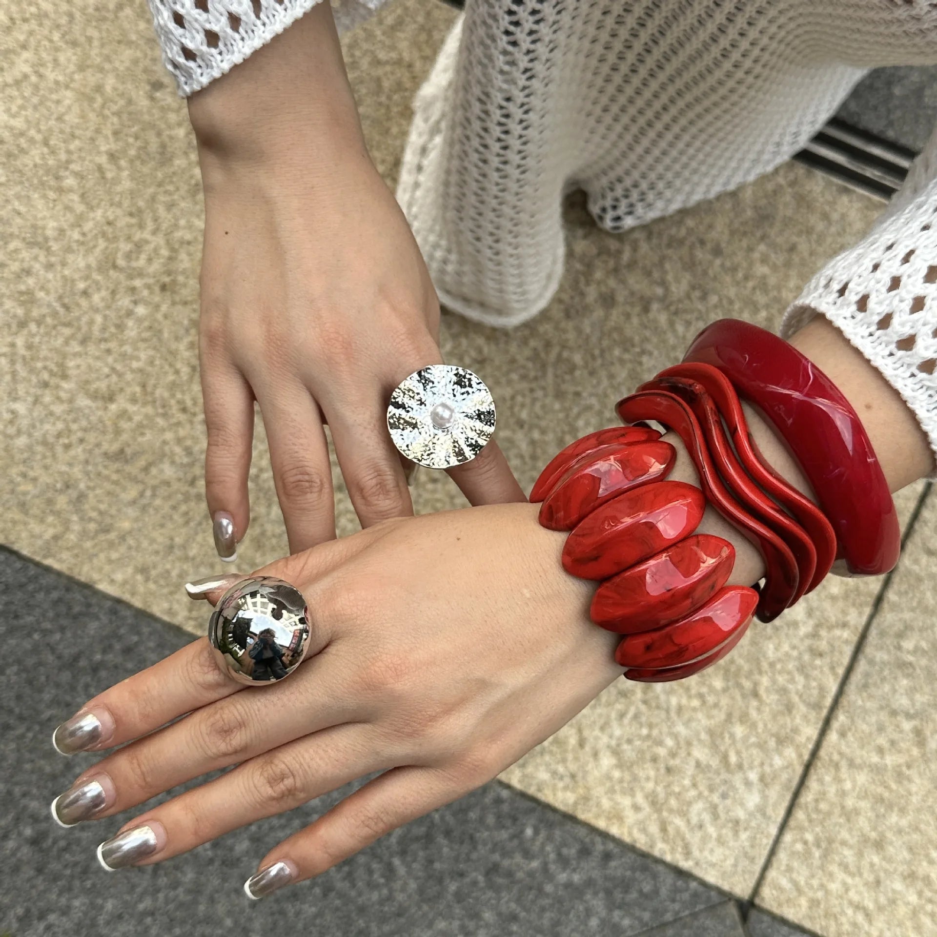 KMVEXO Vintage Wide Geometric Red Resin Acrylic Smudging Bangles Irregular Chunky Bracelets Bangle Jewelry for Women Summer Gift