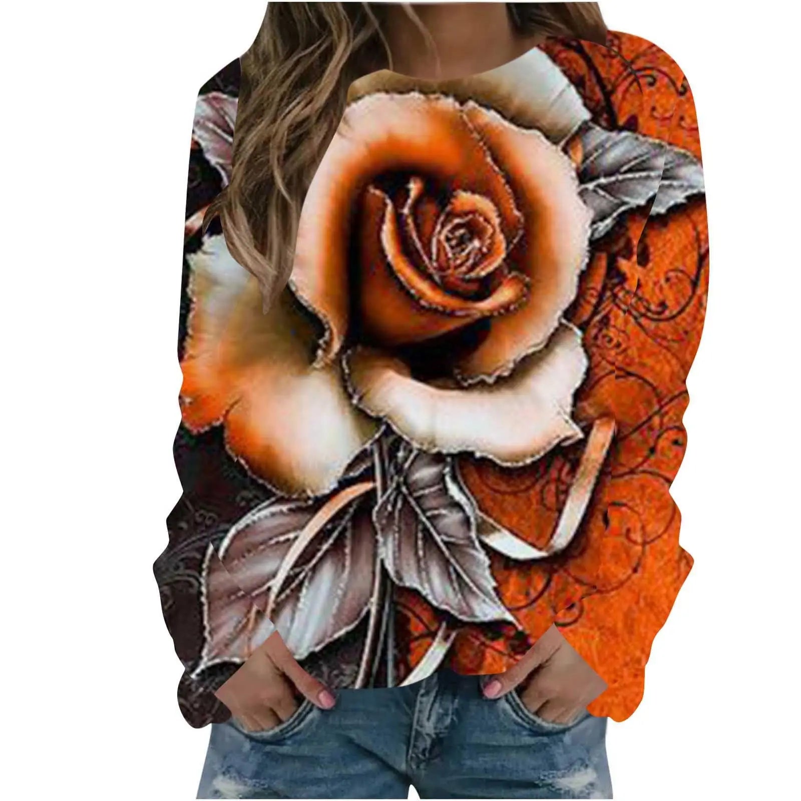 Rose Flower Sweatshirts Floral 3D Print Hoodies Women