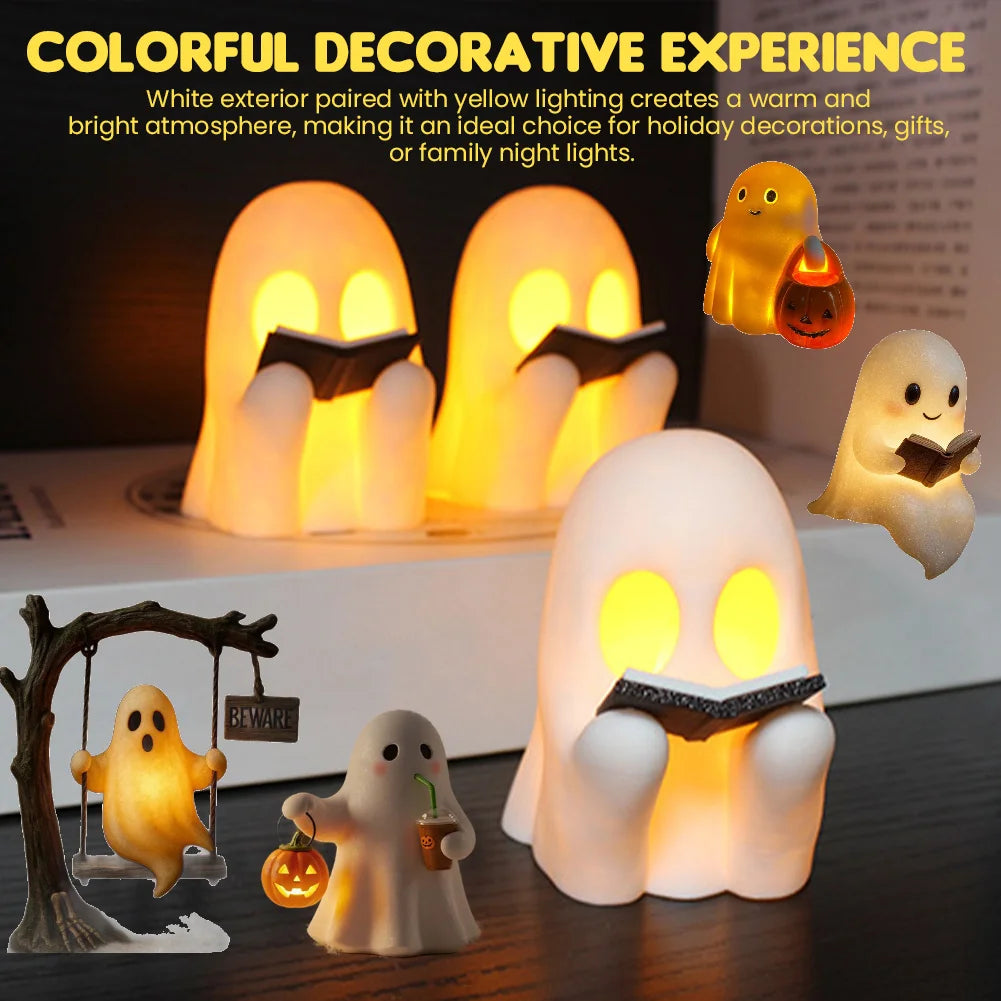 3D LED Ghost Night Light Halloween Ornament Figurine Small Table Lamp For Indoor Halloween Decorations Cute Cartoon Kid Gifts