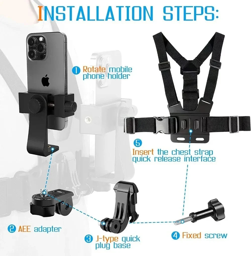 1 PC Adjustable Phone Clip Holder With Chest Strap