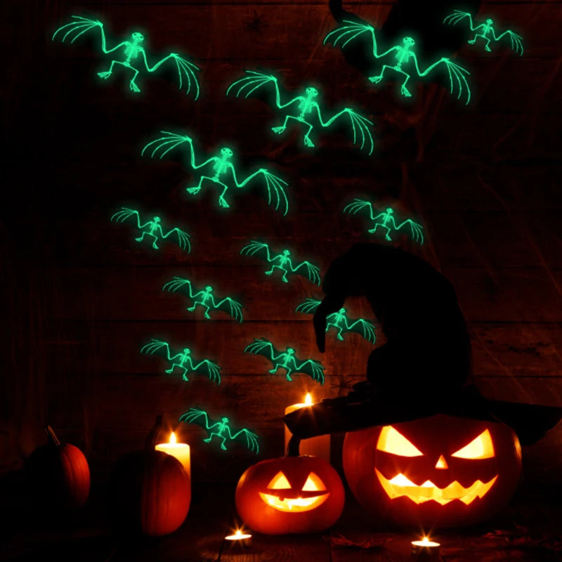Halloween Decorative Stickers Bat Luminous Haunted House Ghost Festival Scene Props Horror Stickers Wall Stickers