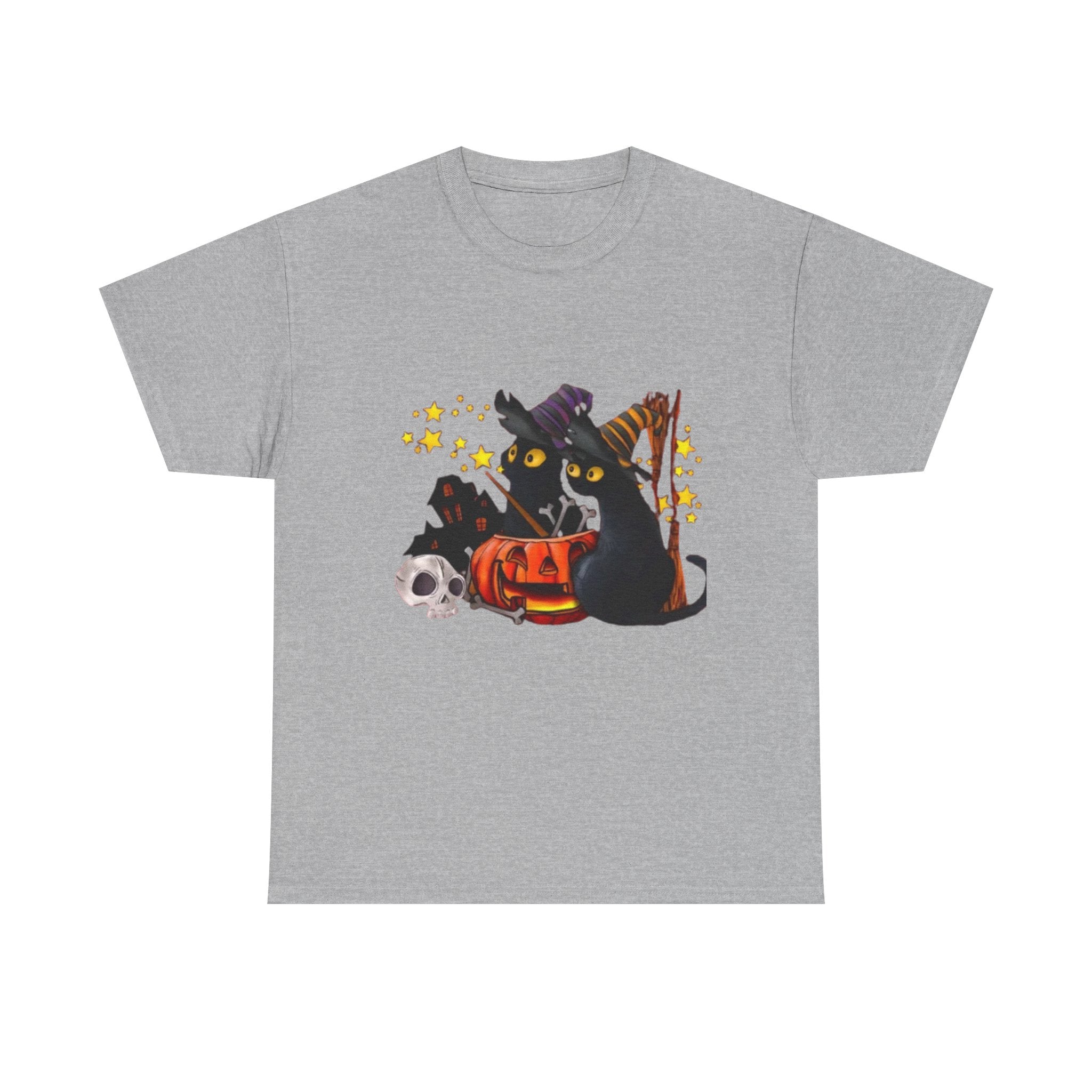 Halloween Cat Tee - Unisex Heavy Cotton T-Shirt, Spooky Vibes, Halloween Decor, Gift for Cat Lovers, Fun Fall Fashion
