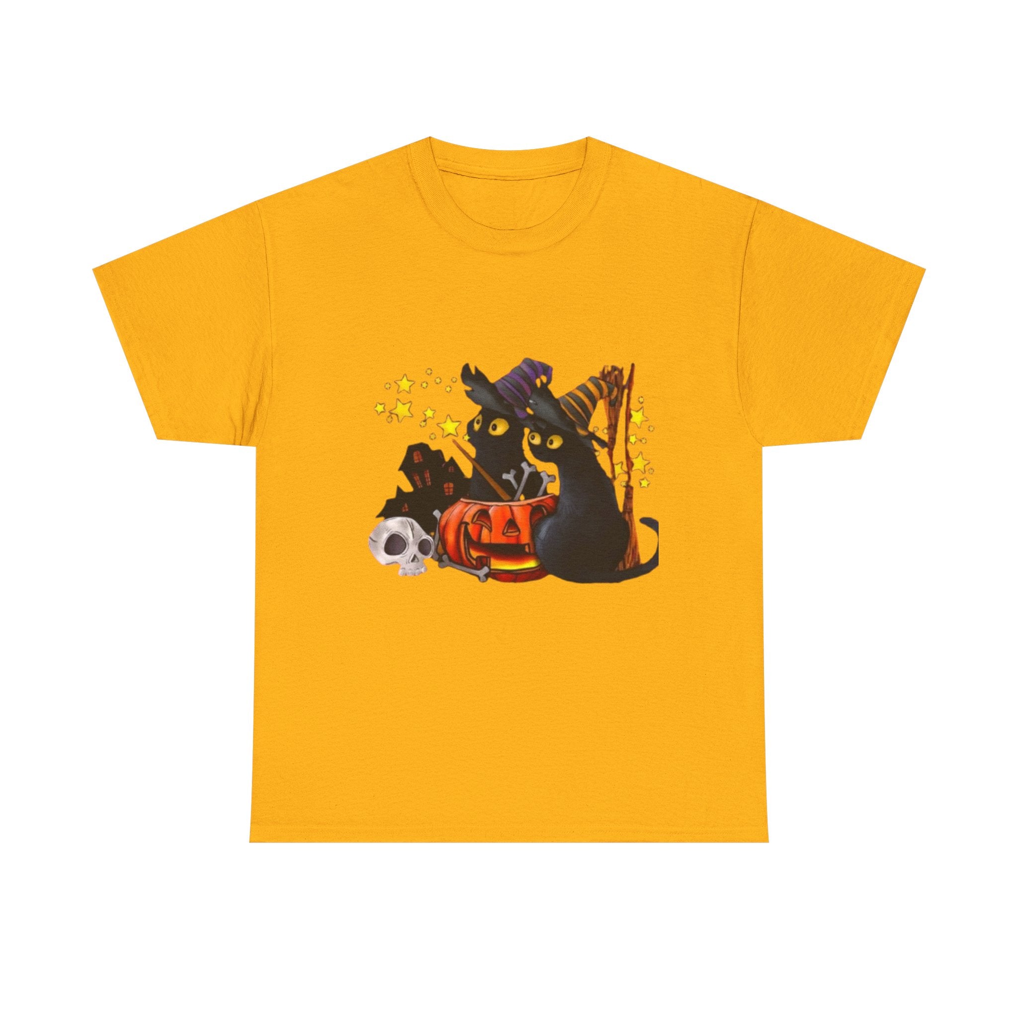 Halloween Cat Tee - Unisex Heavy Cotton T-Shirt, Spooky Vibes, Halloween Decor, Gift for Cat Lovers, Fun Fall Fashion