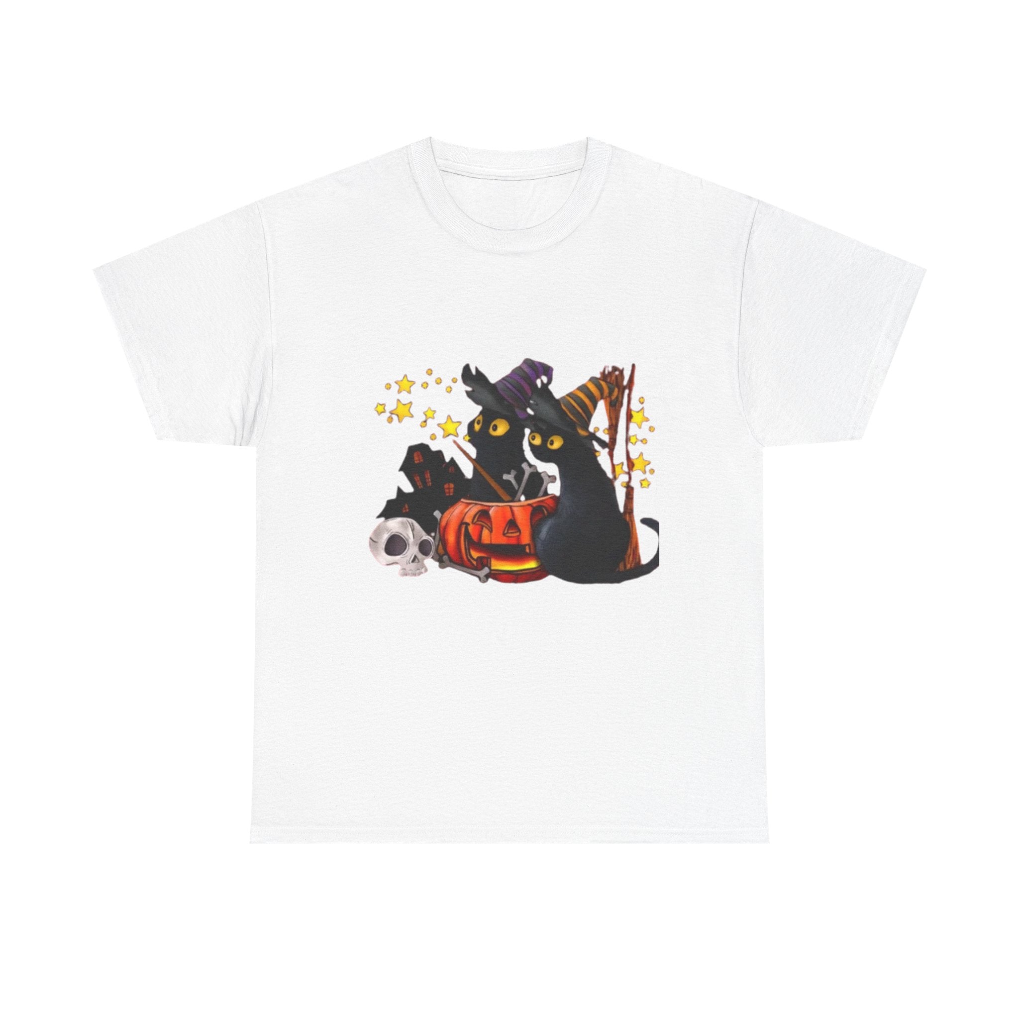 Halloween Cat Tee - Unisex Heavy Cotton T-Shirt, Spooky Vibes, Halloween Decor, Gift for Cat Lovers, Fun Fall Fashion