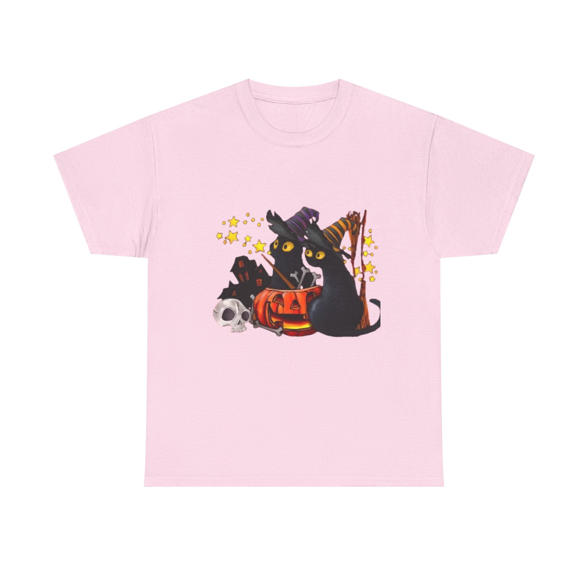 Halloween Cat Tee - Unisex Heavy Cotton T-Shirt, Spooky Vibes, Halloween Decor, Gift for Cat Lovers, Fun Fall Fashion