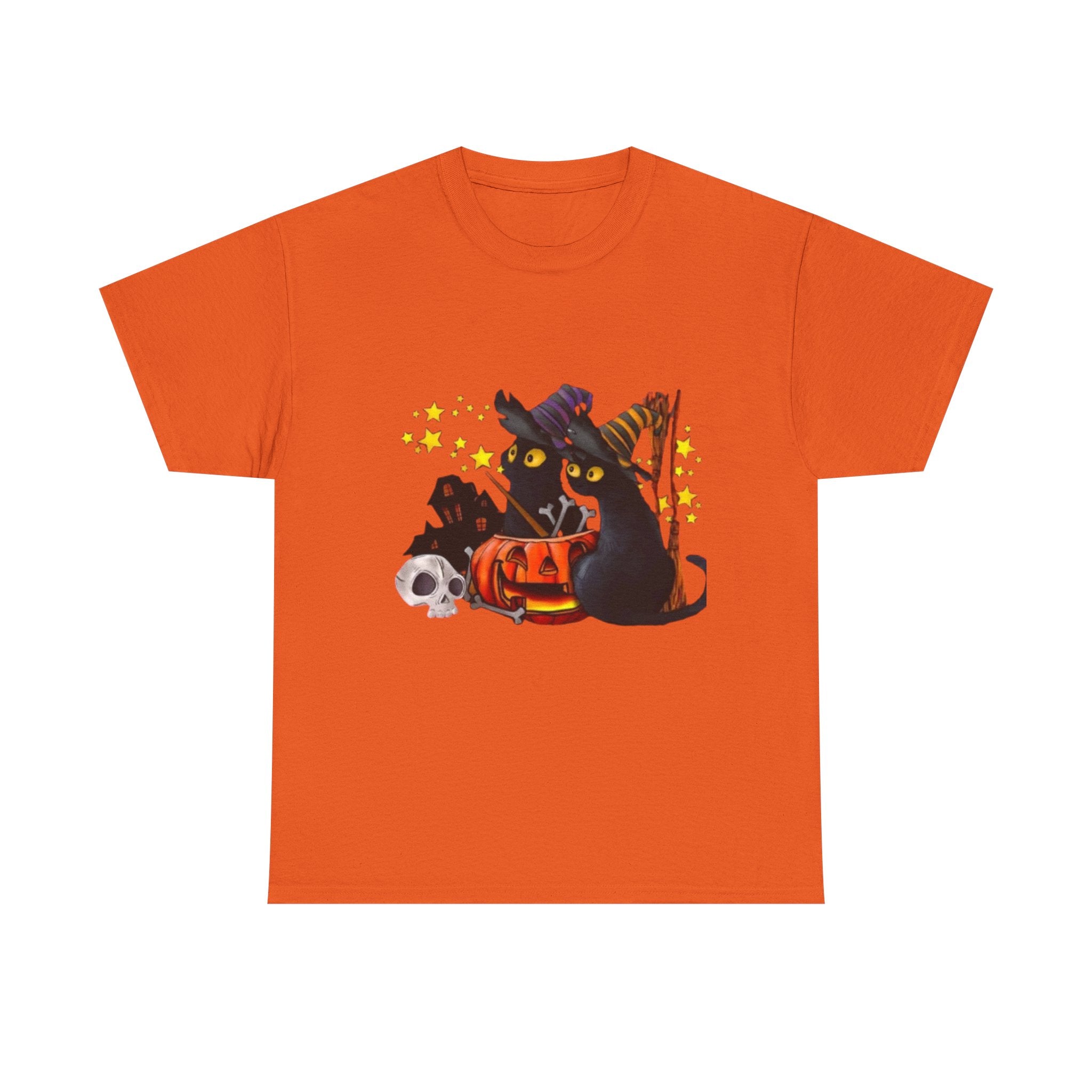 Halloween Cat Tee - Unisex Heavy Cotton T-Shirt, Spooky Vibes, Halloween Decor, Gift for Cat Lovers, Fun Fall Fashion