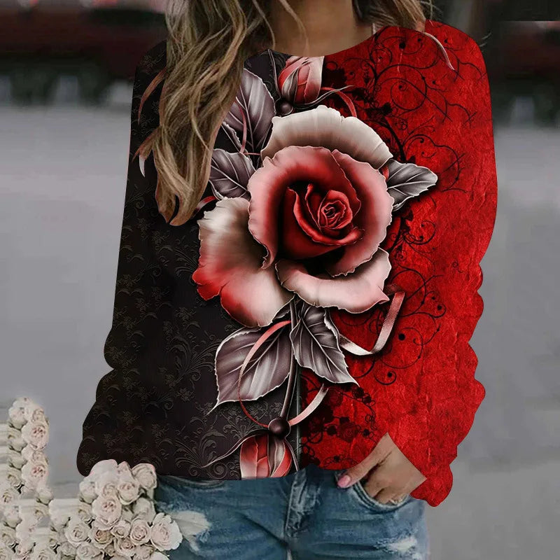 Rose Flower Sweatshirts Floral 3D Print Hoodies Women