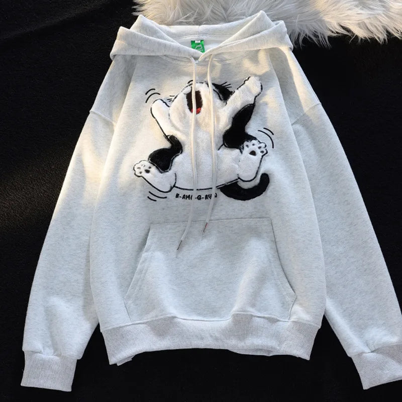 Cat Patchwork Hoodies Thicken Kangaroo Pocket Baggy Street Sweatshirt