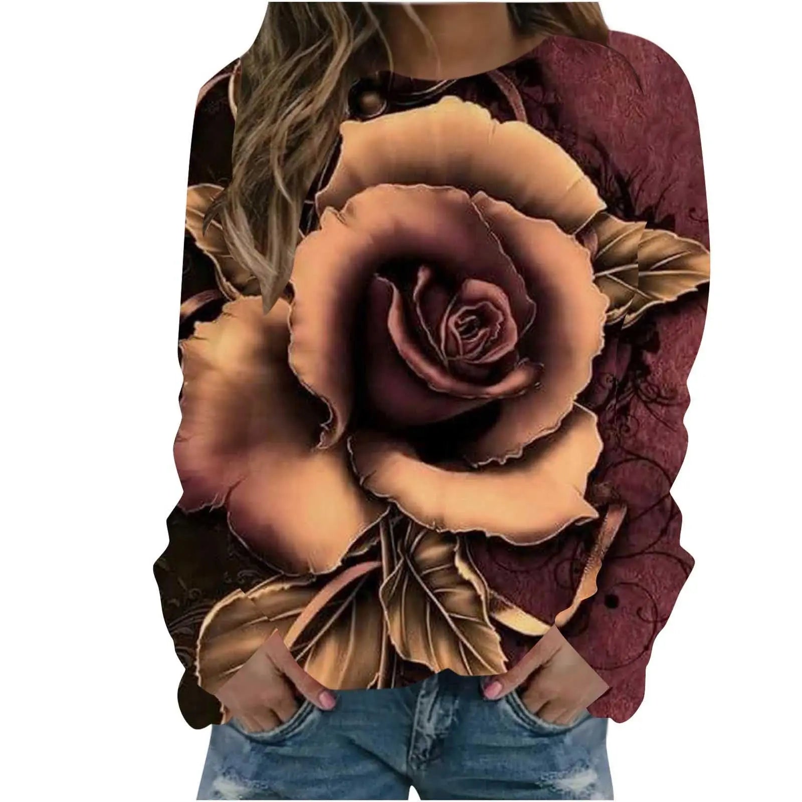 Rose Flower Sweatshirts Floral 3D Print Hoodies Women