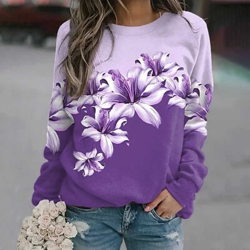 Flower Hoodies Floral Oil Painting 3D Print Sweatshirts Women