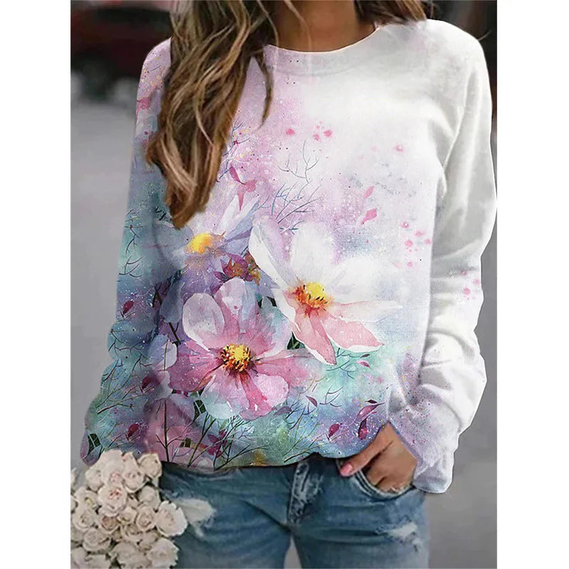 Flower Hoodies Floral Oil Painting 3D Print Sweatshirts Women
