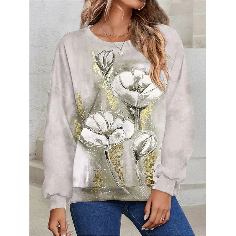 Flower Hoodies Floral Oil Painting 3D Print Sweatshirts Women