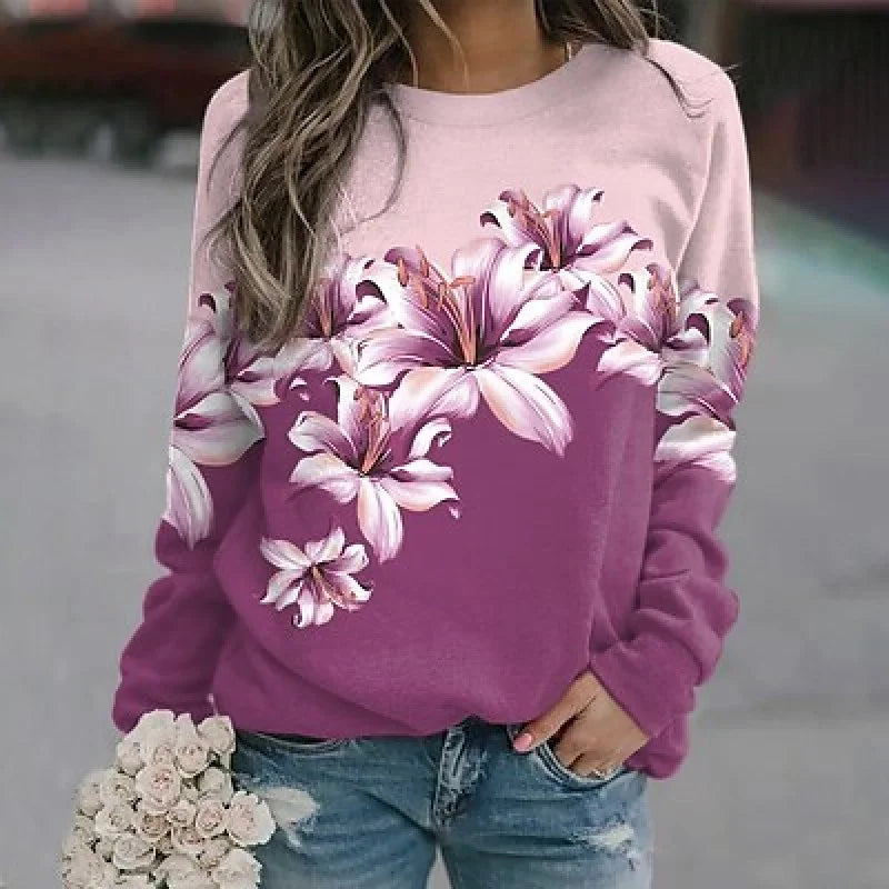 Flower Hoodies Floral Oil Painting 3D Print Sweatshirts Women