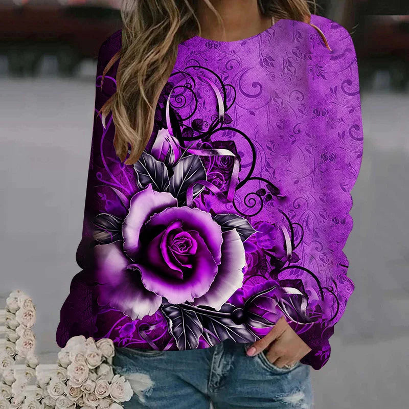 Rose Flower Sweatshirts Floral 3D Print Hoodies Women