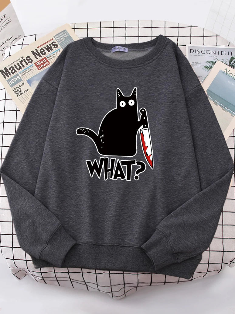 Kitchen Knife Black Cat What? Women Sweatshirt