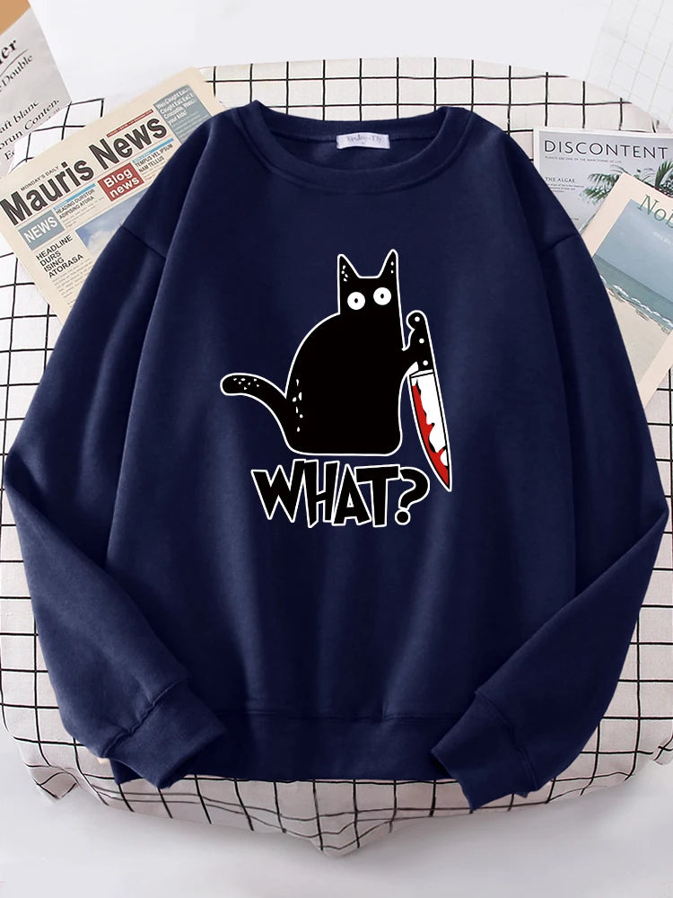 Kitchen Knife Black Cat What? Women Sweatshirt