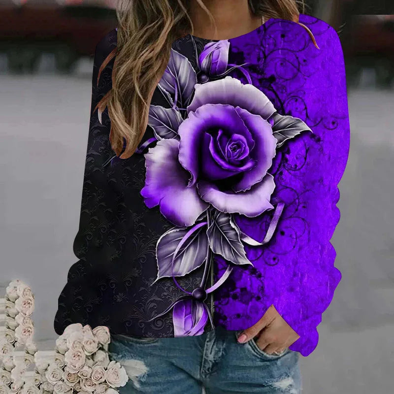 Rose Flower Sweatshirts Floral 3D Print Hoodies Women