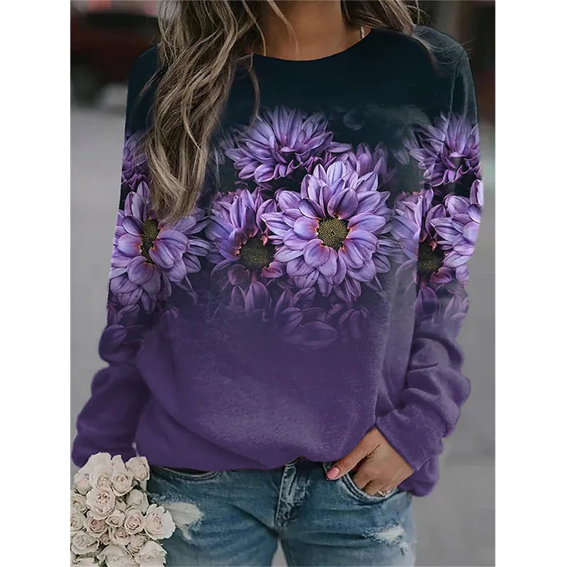 Flower Hoodies Floral Oil Painting 3D Print Sweatshirts Women