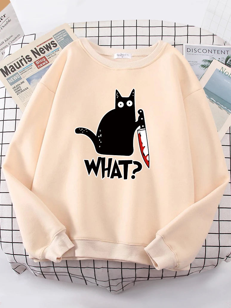 Kitchen Knife Black Cat What? Women Sweatshirt