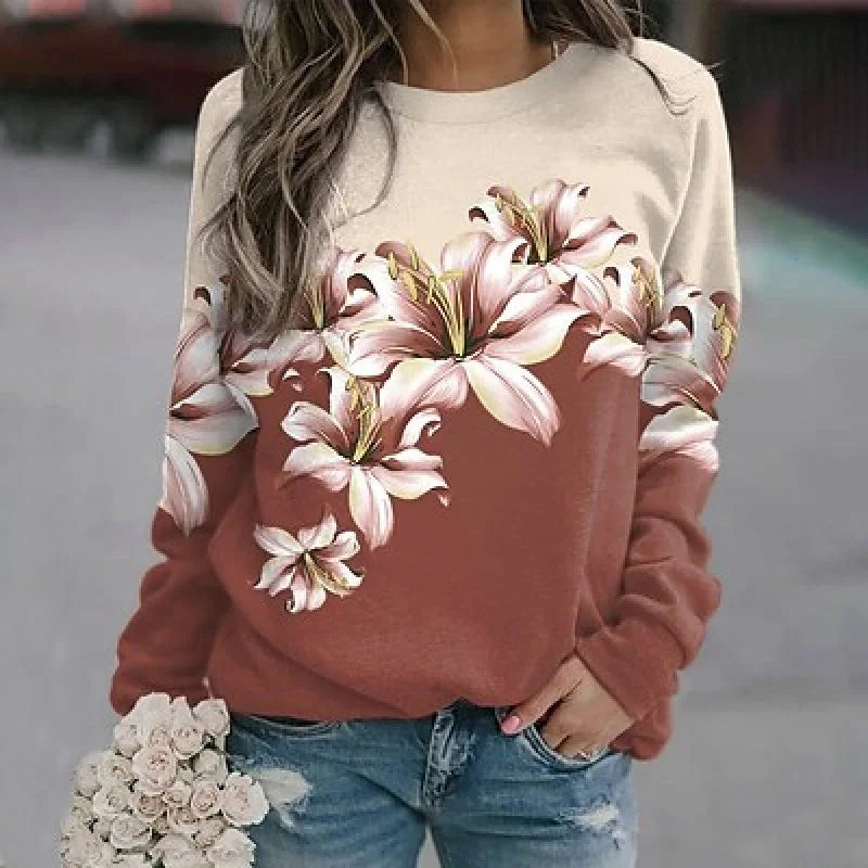 Flower Hoodies Floral Oil Painting 3D Print Sweatshirts Women