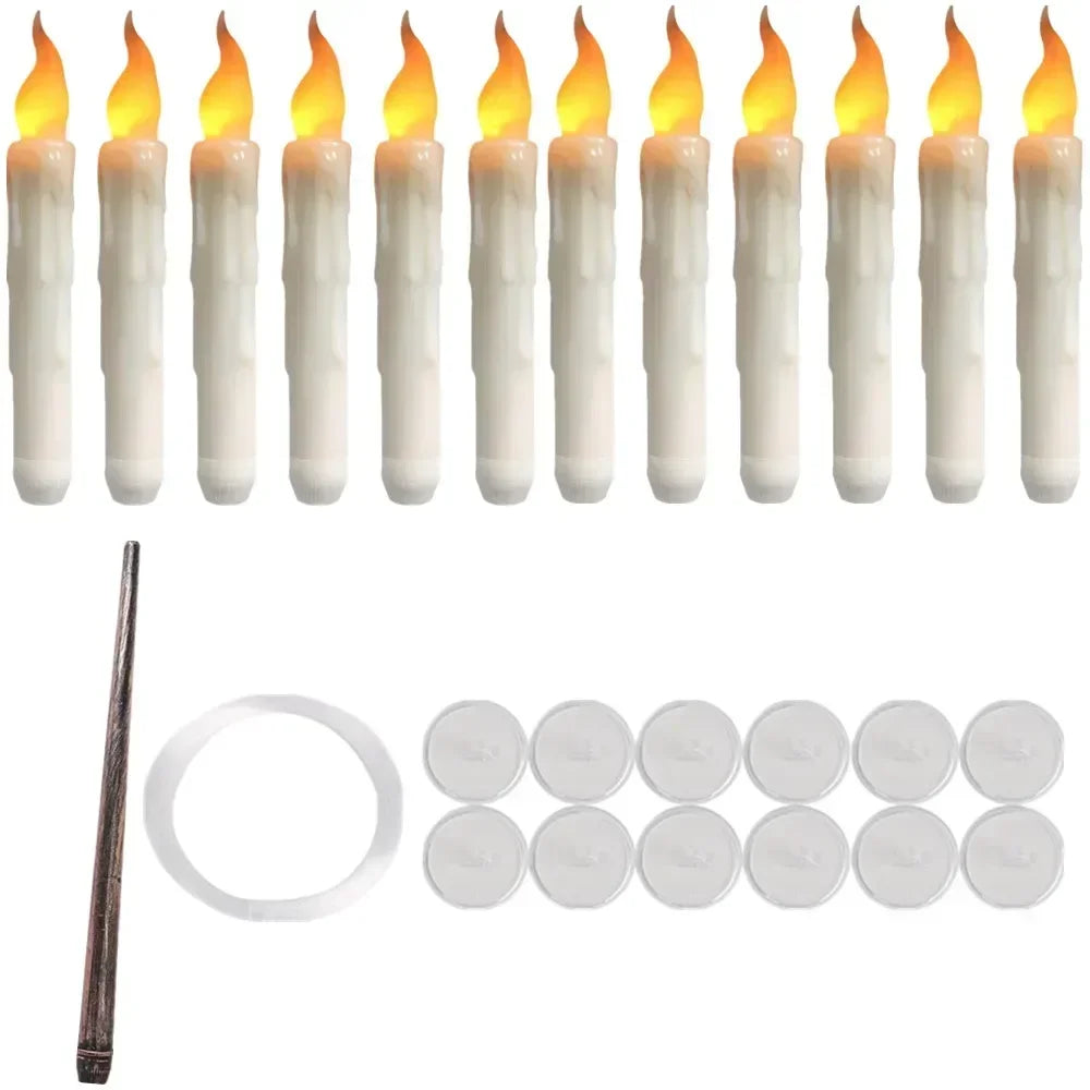 Floating LED Candles with Magic Wand Remote Control Flameless Remote Taper Electronic Candle Christmas Party Decor Candle Lights