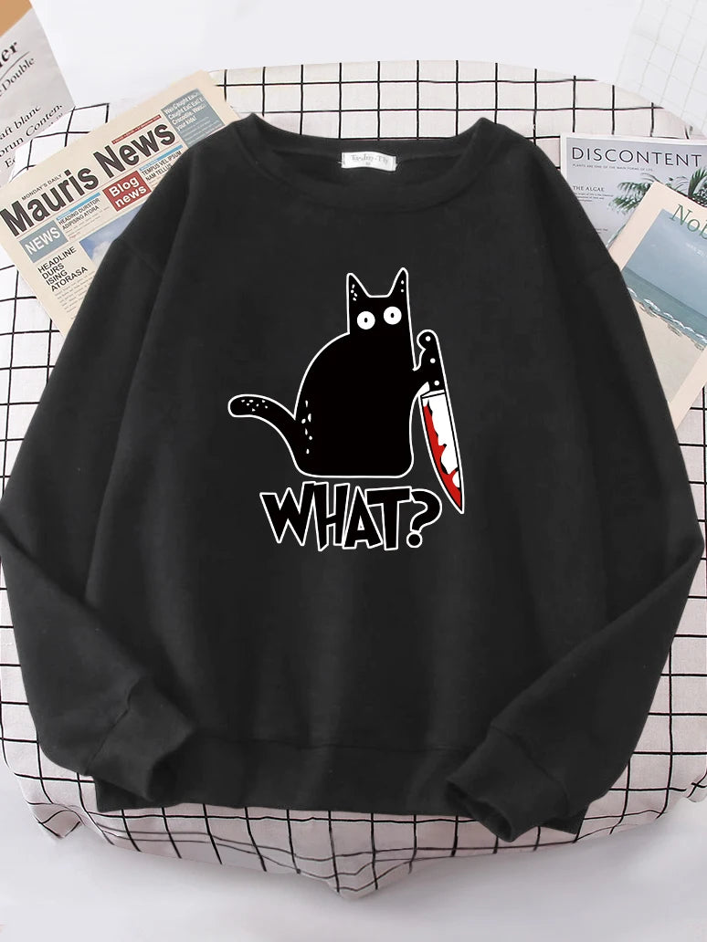 Kitchen Knife Black Cat What? Women Sweatshirt
