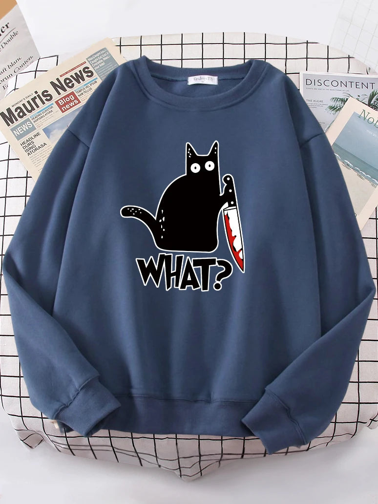 Kitchen Knife Black Cat What? Women Sweatshirt