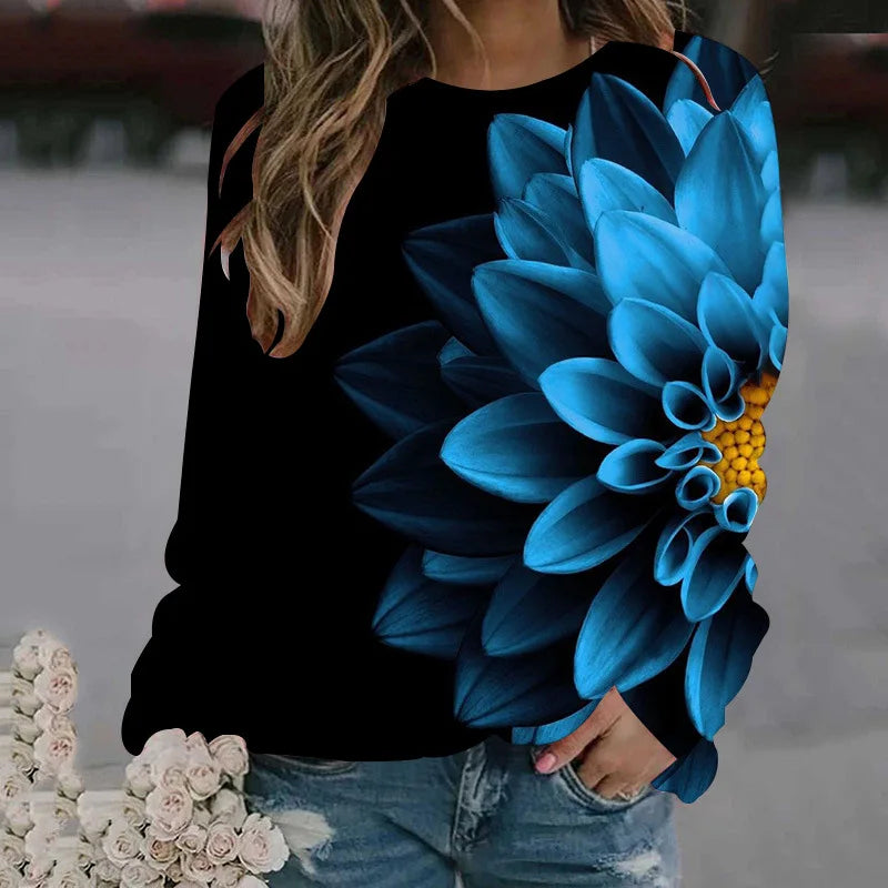 Rose Flower Sweatshirts Floral 3D Print Hoodies Women