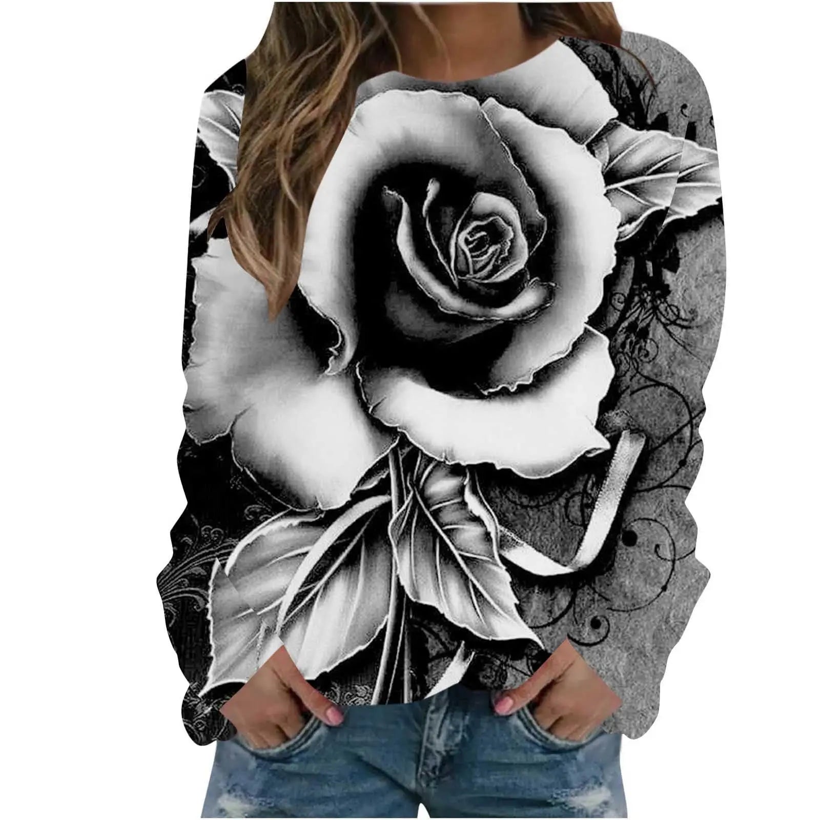 Rose Flower Sweatshirts Floral 3D Print Hoodies Women