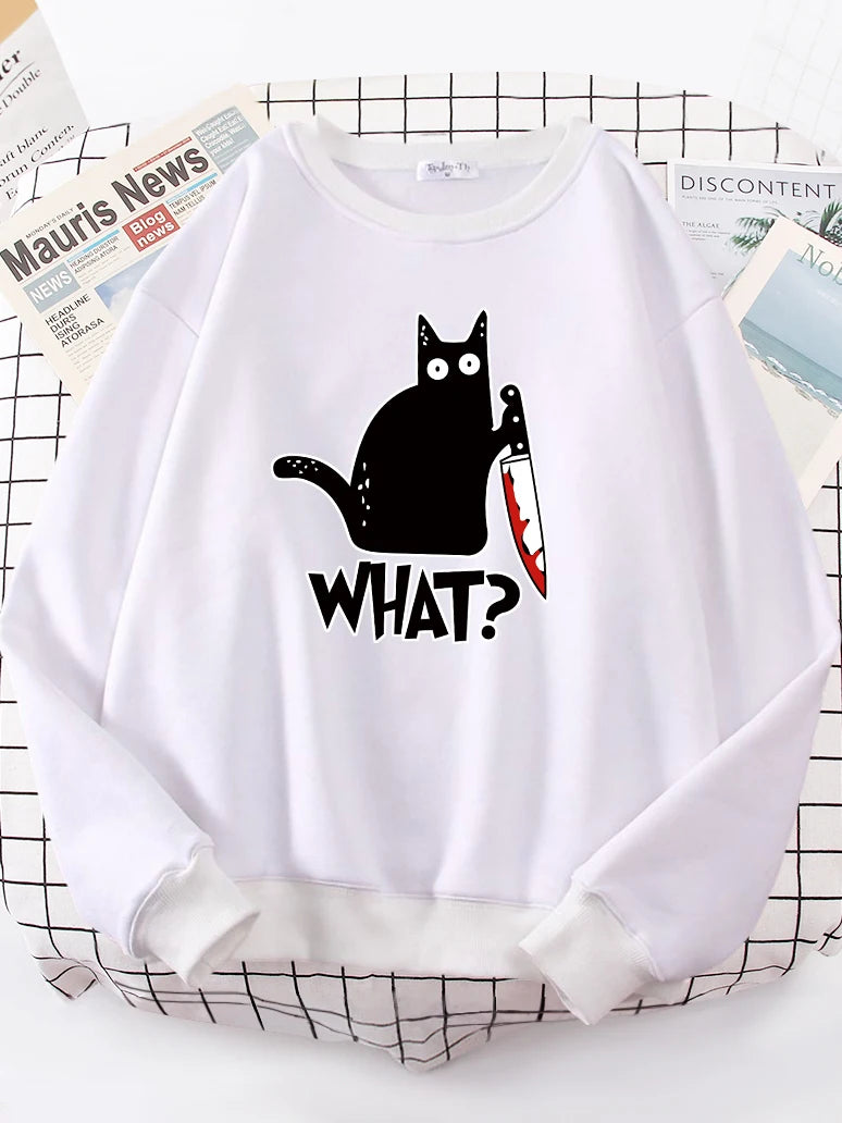 Kitchen Knife Black Cat What? Women Sweatshirt