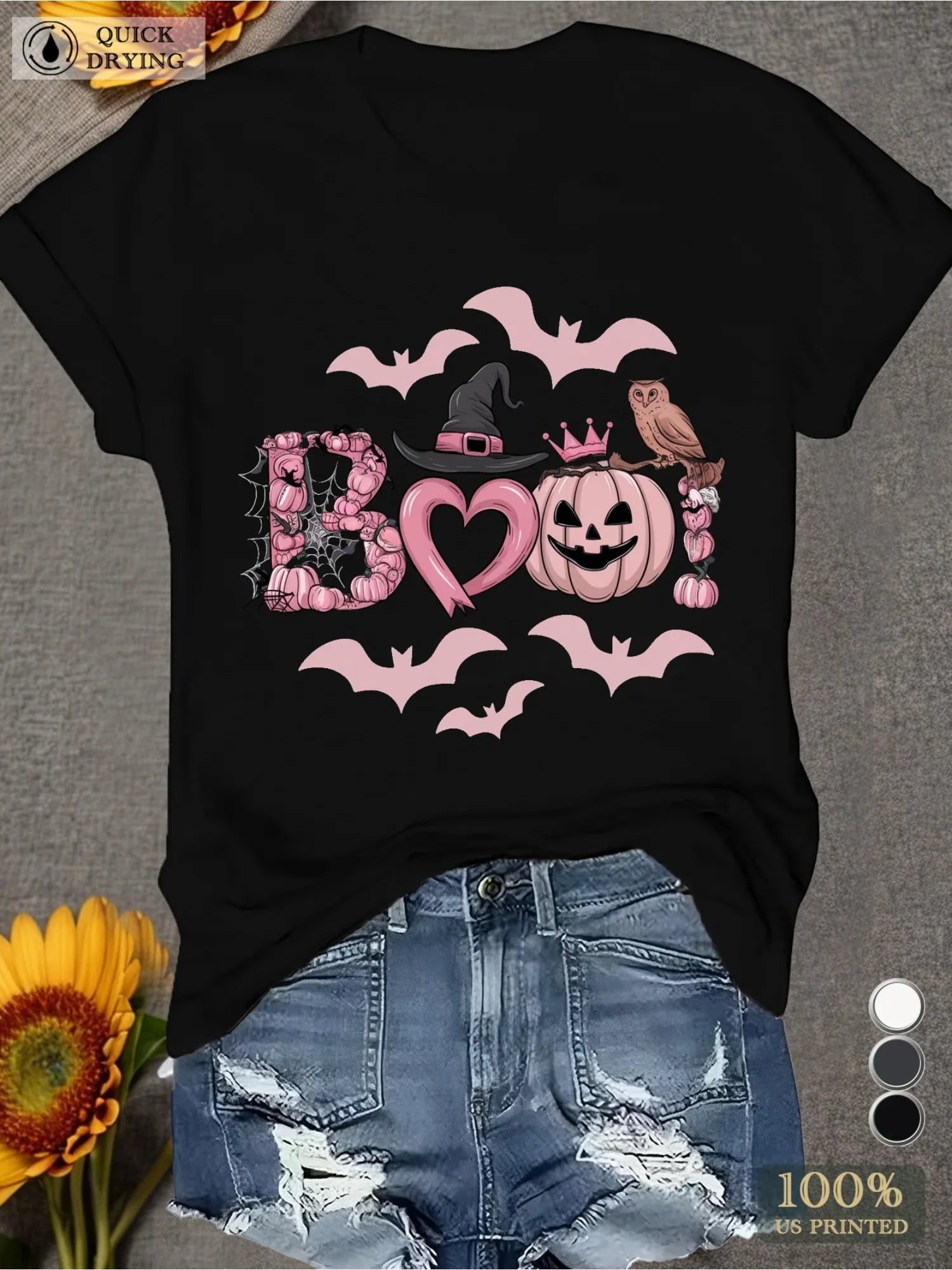Halloween Boo Women's  T-Shirt  Black with Pink