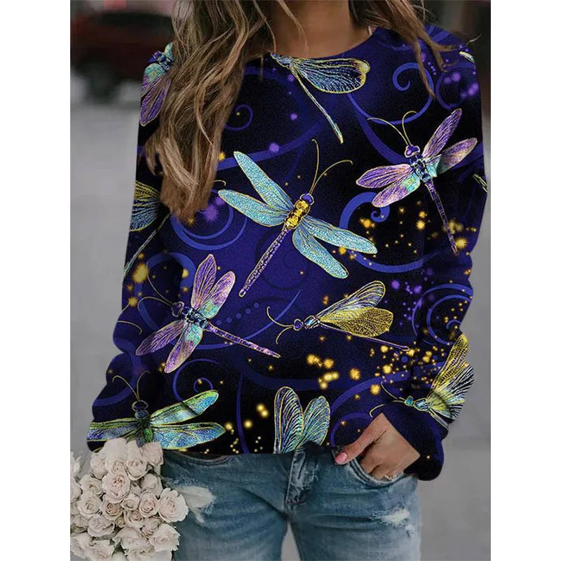 Colorful Dragonfly Hoodie Cute Rabbit 3D Print Women Hoodies Streetwear