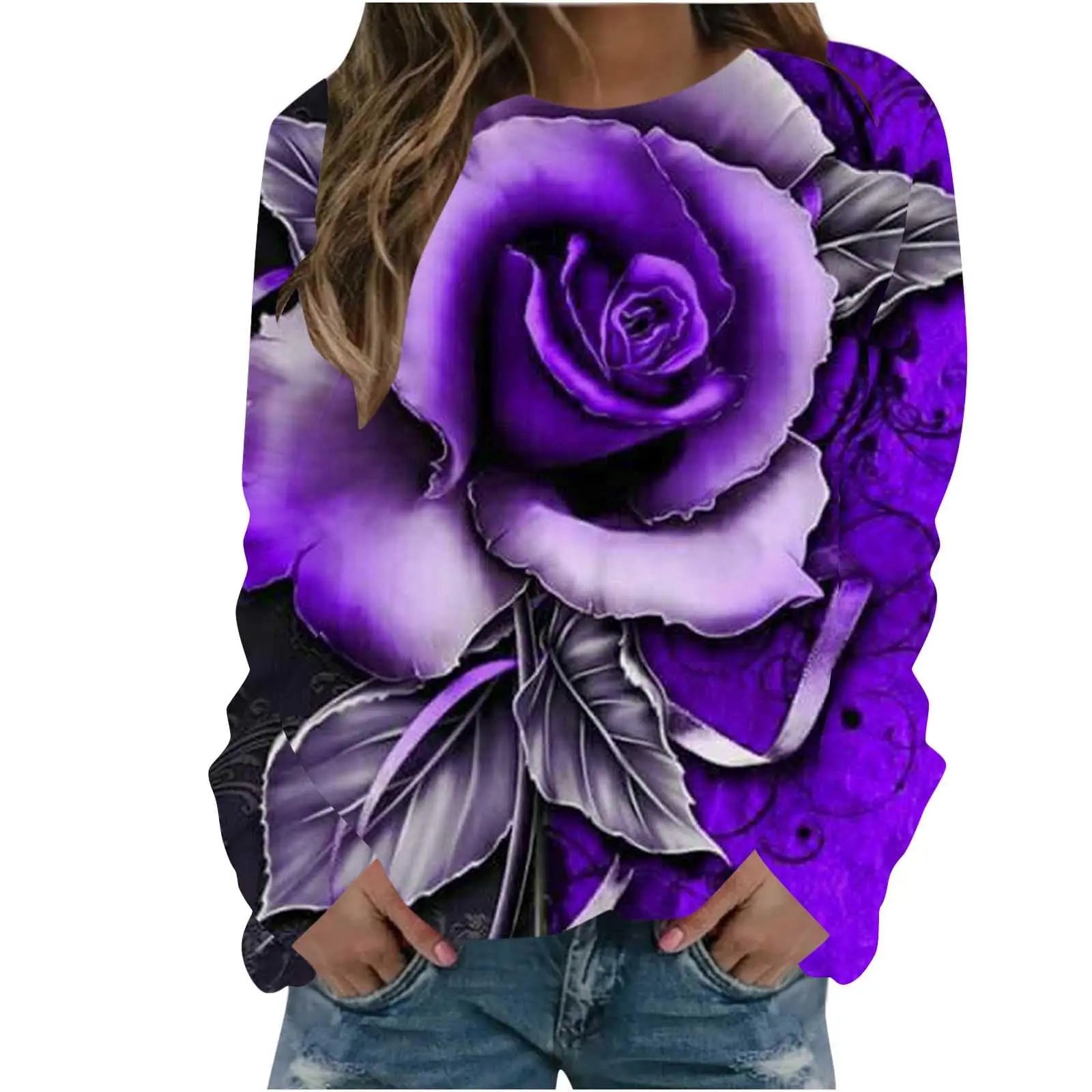 Rose Flower Sweatshirts Floral 3D Print Hoodies Women