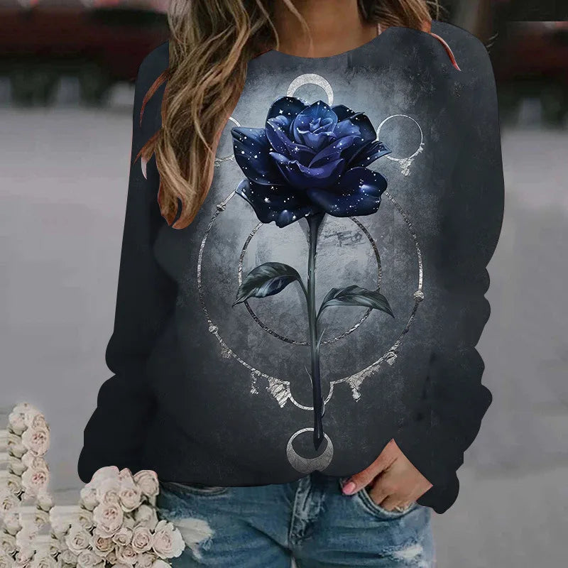 Rose Flower Sweatshirts Floral 3D Print Hoodies Women