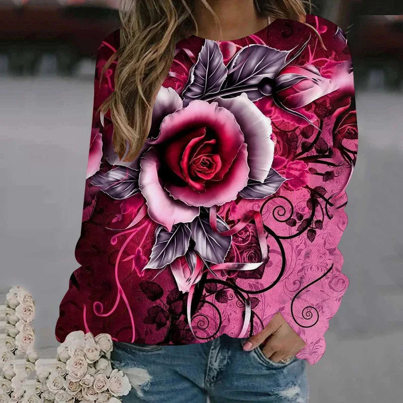 Rose Flower Sweatshirts Floral 3D Print Hoodies Women