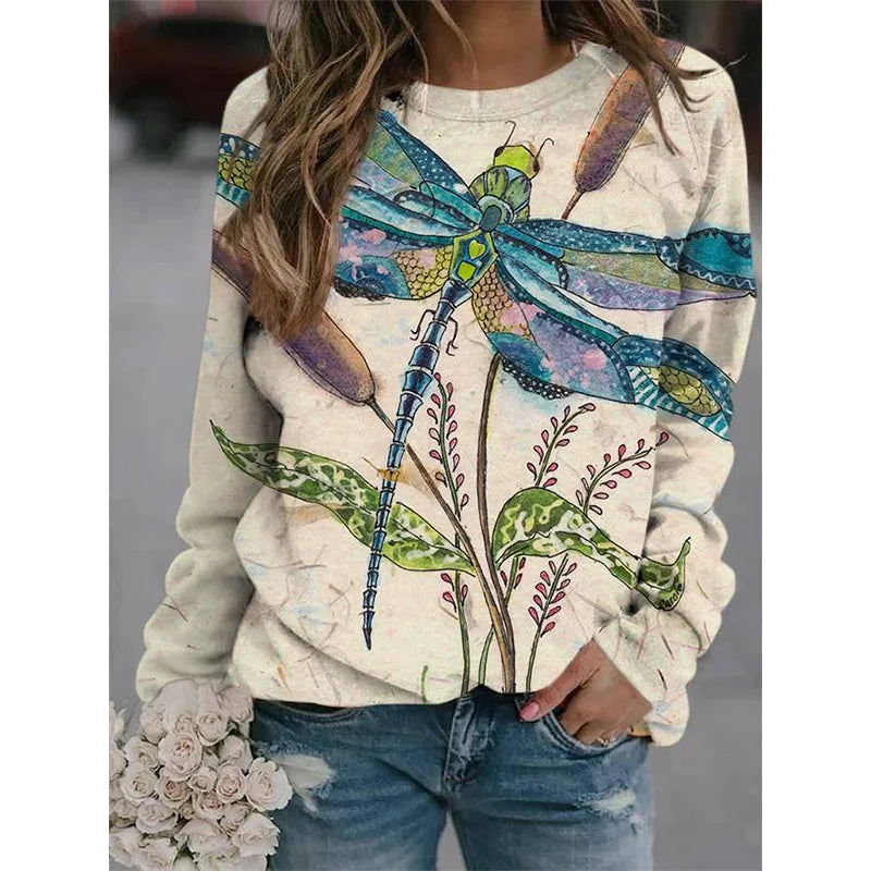 Colorful Dragonfly Hoodie Cute Rabbit 3D Print Women Hoodies Streetwear
