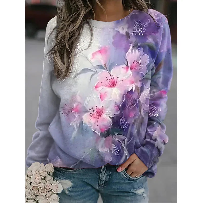 Flower Hoodies Floral Oil Painting 3D Print Sweatshirts Women