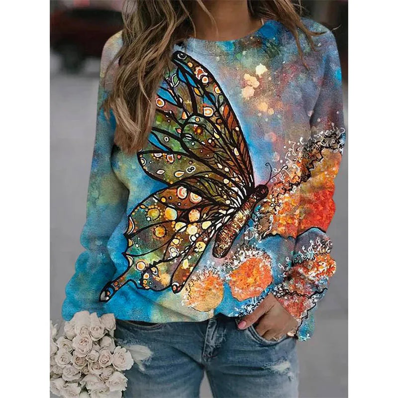 Colorful Dragonfly Hoodie Cute Rabbit 3D Print Women Hoodies Streetwear