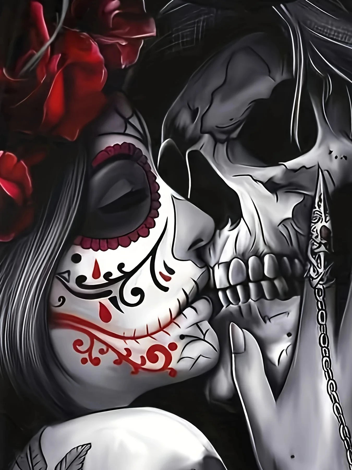 Skull and Floral 3D Printed Short Sleeve Stretch T-Shirt Women's Streetwear