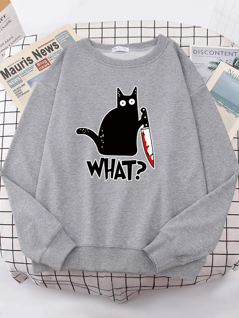 Kitchen Knife Black Cat What? Women Sweatshirt