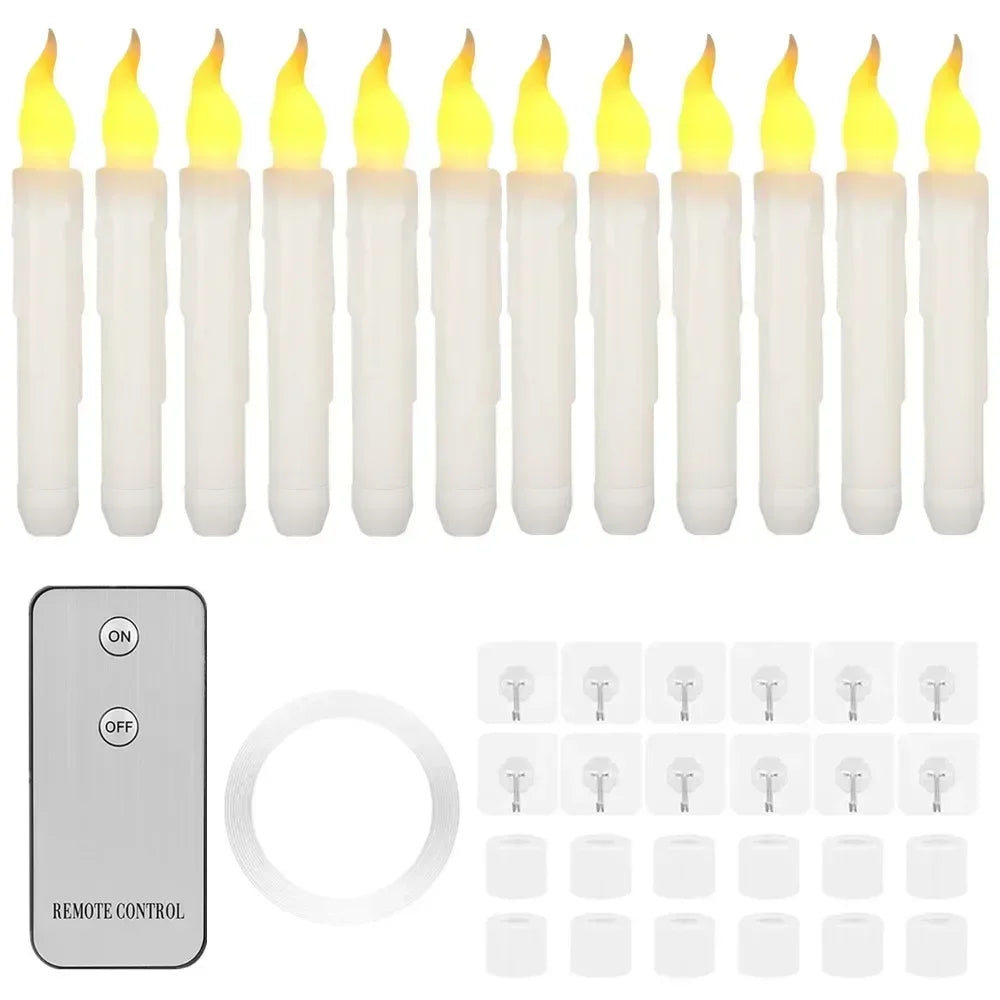 Floating LED Candles with Magic Wand Remote Control Flameless Remote Taper Electronic Candle Christmas Party Decor Candle Lights