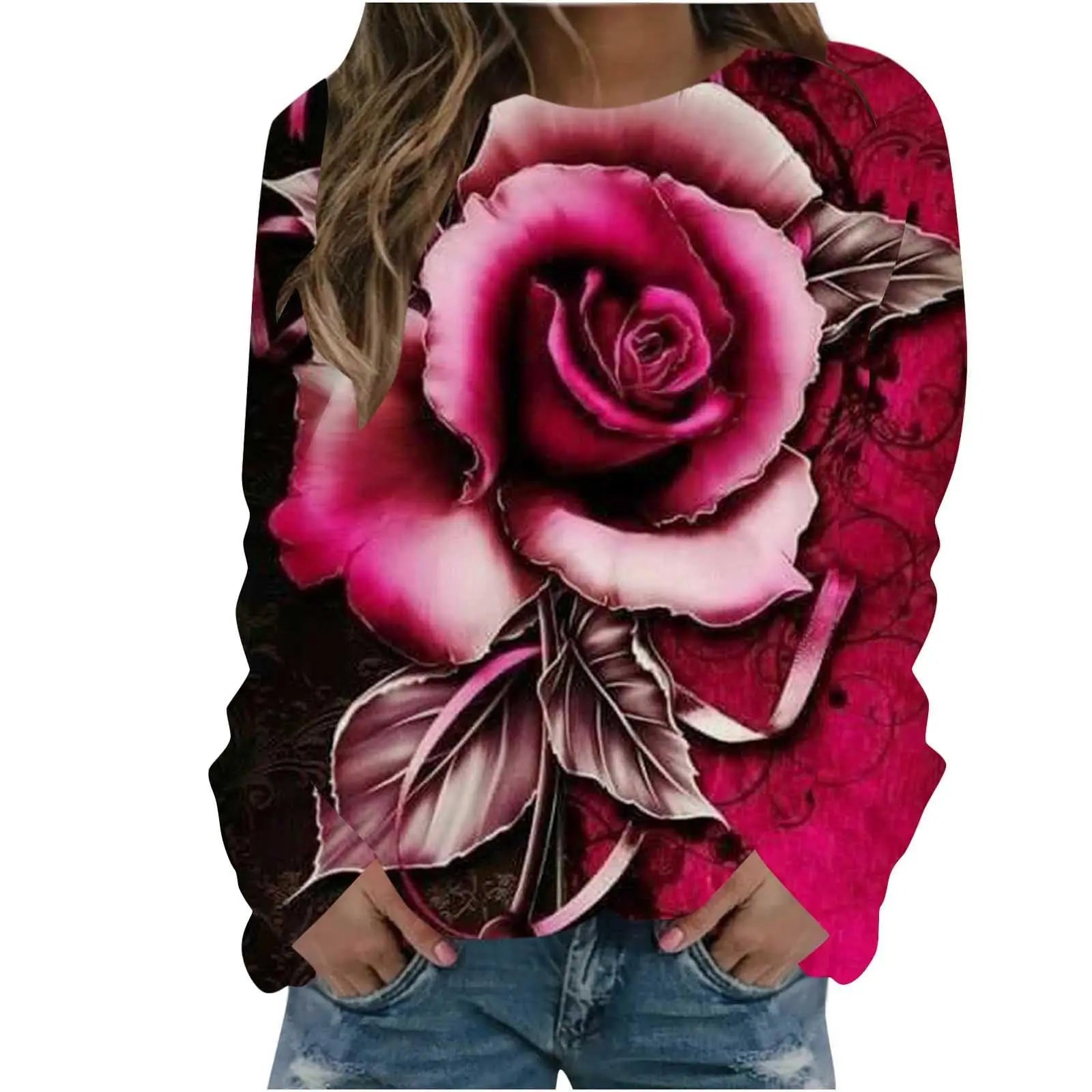 Rose Flower Sweatshirts Floral 3D Print Hoodies Women